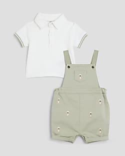 Baby Boys Khaki Bear Dungaree Set