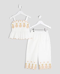 Mini Girls White Pineapple Trouser Set