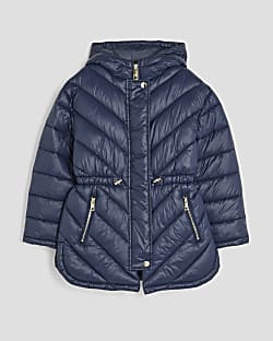 Girls Navy Hooded Lightweight Padded Jacket