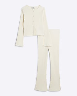 Girls Cream Long Sleeve Cardigan Set