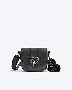 Girls Black Monogram Heartlock Cross Body Bag