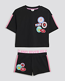 Girls Black Badge Runner Shorts Set