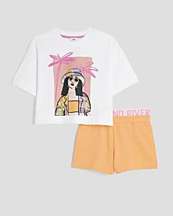 Girls Orange Girl Runner Shorts Set