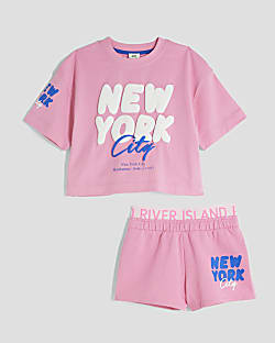 Girls Pink NYC Runner Shorts Set