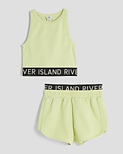 Girls Lime Glitter Tank Set