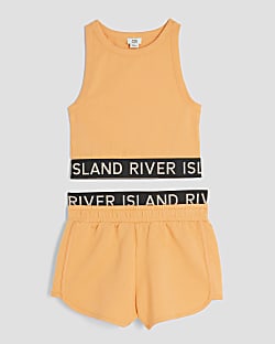 Girls Orange Glitter Tank Set