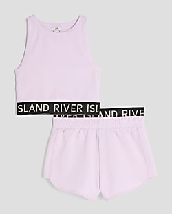 Girls Pink Glitter RI Waistband Tank Top Set
