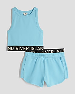 Girls Blue Glitter RI Waistband Tank Top Set