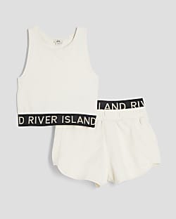 Girls Cream Glitter RI Waistband Tank Top Set