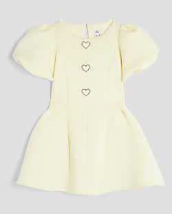 Girls Yellow Short Puff Sleeve Skater Dress