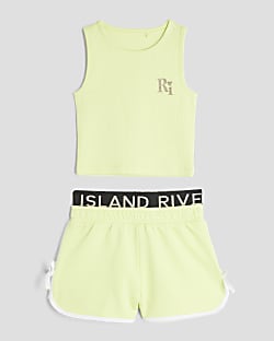 Mini Girls Green RI Runner Shorts Set