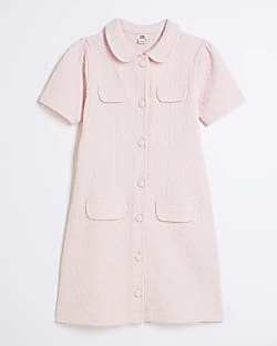 Girls Pink Short Sleeve Jacquard Daisy Dress