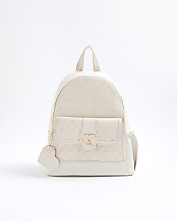 Girls Cream Heart Lock Pocket Backpack