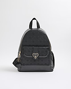 Girls Black Cream Heart Lock Pocket Backpack