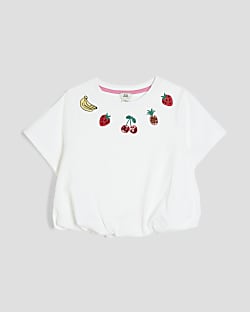Girls White Fruit Bubble Hem T-Shirt