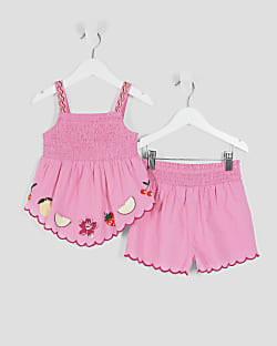 Mini Girls Pink Fruit Top and Shorts Set