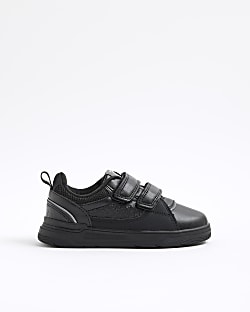Boys Black Monogram Double Strap Trainers