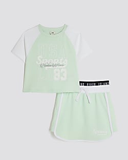 Girls Green Top And Runner Skirt Set