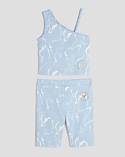 Girls Blue One Shoulder Tank Set