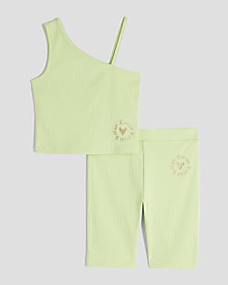 Girls Lime One Shoulder Tank Set
