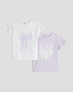Girls Purple 2 Pack Frill T-shirts
