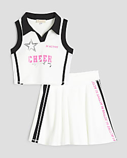 Girls White RI Active Cheer Skirt Set