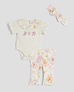 Baby Girls Cream Floral Print Babygrow Set