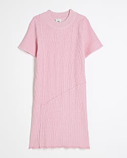 Girls Pink Exposed Seam Knit Dress