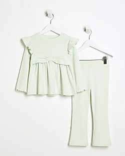 Mini Girls Green Bow Peplum Kickflare Set