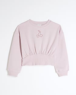 Girls Pink Cinched Crop Sweatshirt