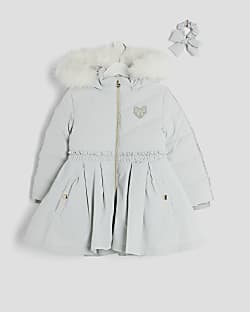 Mini Girls Grey Padded Skirt Coat