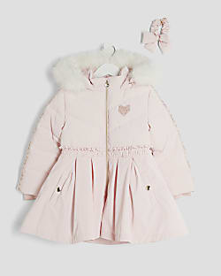 Mini Girls Pink Padded Skirt Coat