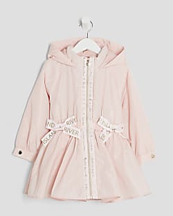 Mini Girls Pink Peplum Hooded Raincoat