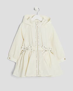 Mini Girls Cream Peplum Hooded Raincoat