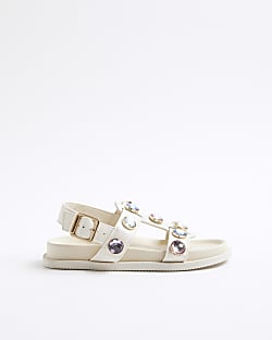 Girls Cream Gem Sandals