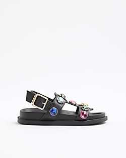 Girls Black Gem Sandals