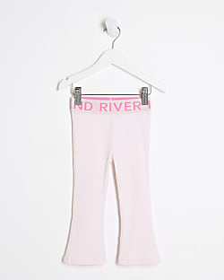 Mini Girls Pink RI Ribbed Flared Leggings