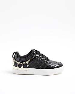 Girls Black Chain White Sole Trainers