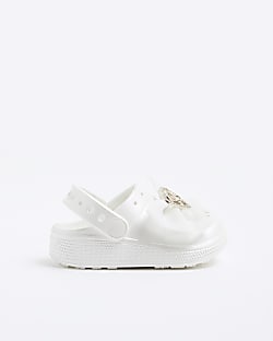 Mini Girls Cream Bow Clogs
