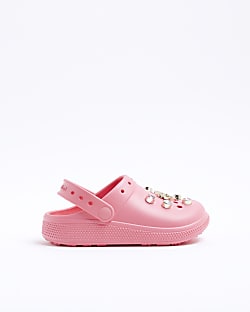 Girls Pink Heart Gem Clogs