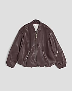 Girls Red Bubble Faux Leather Bomber Jacket