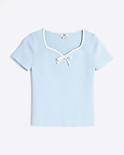 Girls Blue Sweetheart Bow Top