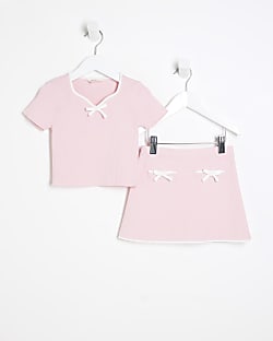 Mini Girls Pink Sweetheart Top And Skirt Set