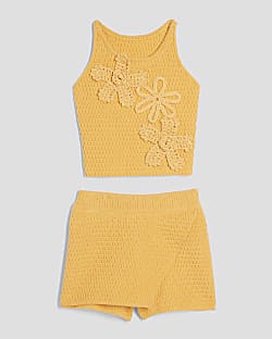 Mini Girls Orange Crochet Floral Set