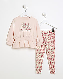 Mini Girls Pink Sweatshirt And Leggings Set