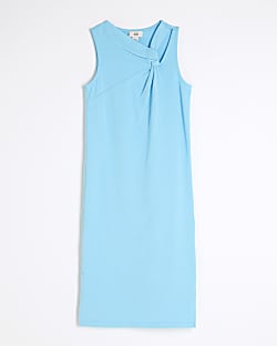 Girls Blue Knot T-Shirt Washed Midi Dress