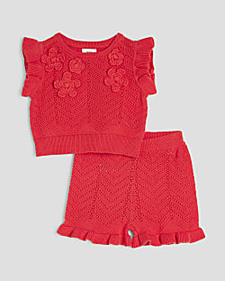 Baby Girls Red Flower Crochet Set