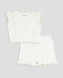 Baby Girls White Flower Crochet Short Set