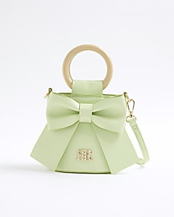 Green Bow Top Handle Bucket Bag