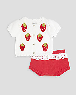 Baby Girls Beige Strawberry Bloomer Set